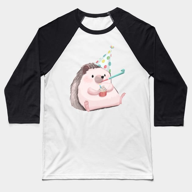 Birthday Hedgehog Baseball T-Shirt by PamelooArt